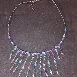 Elegant Beaded Necklace in Blue and Purple